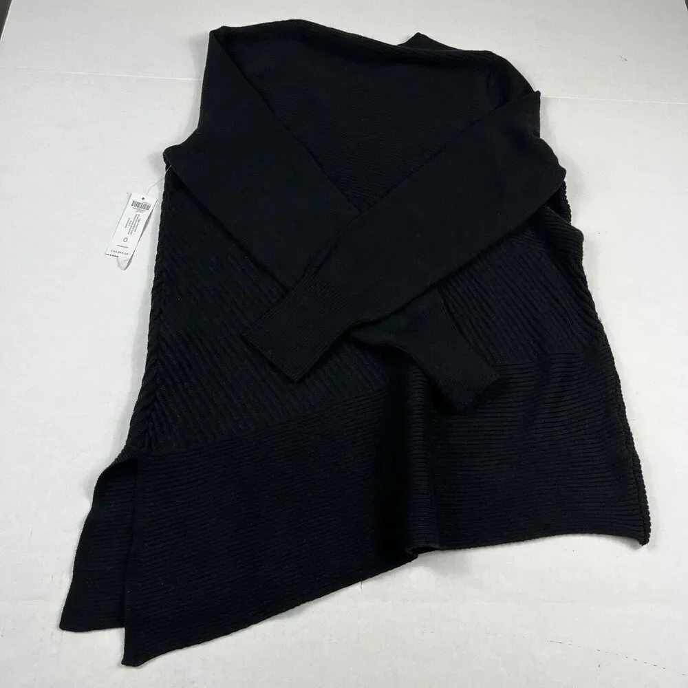 Chicos Tunic Sweater Black Asymmetric Warm Cozy Ribbed Knit Pullover 0 SMALL NEW